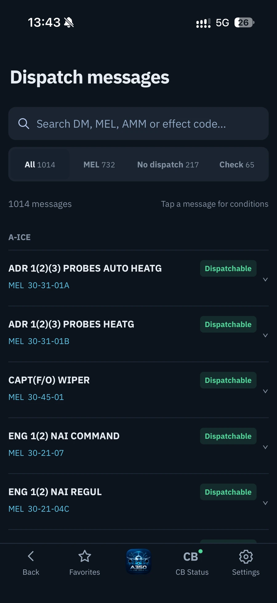 Actual dispatch messages screen with green dispatch status