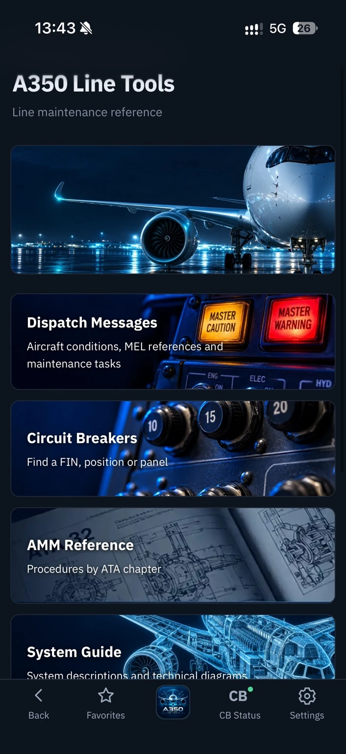 Actual A350 Line Tools home screen